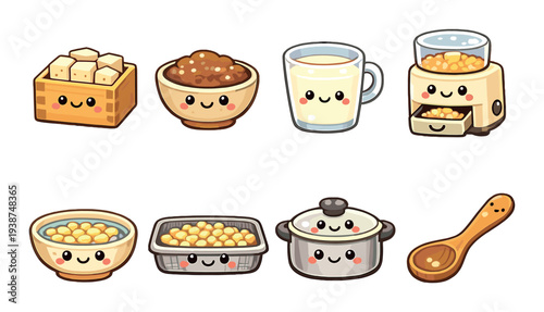 Smiling food containers and utensils on a dark gradient background