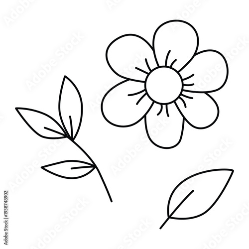 Simple white daisy flower with leaves vector illustration flat design minimalist art