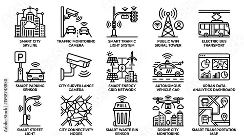 Smart City Infrastructure Icons Set Illustration.