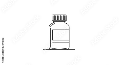 Simple Line Art Icon of a Medicine Bottle with Label