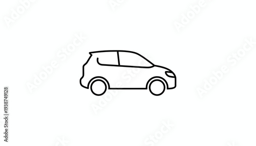 Simple Line Art Icon of a Modern Hatchback Car, Minimalist Design