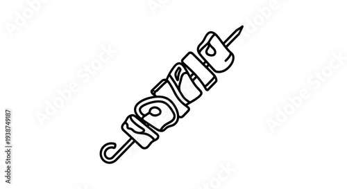 Simple Line Art Icon of a Skewer with Meat Cubes