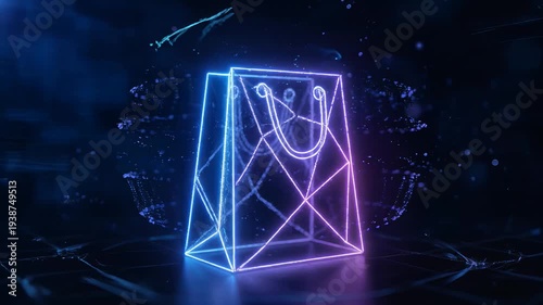 Rotating Neon Shopping Bag Animation E-Commerce Concept
