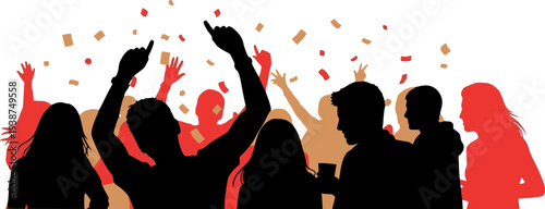 祝杯で盛り上がるパーティーの群衆　乾杯とお祝いのシルエットイラスト