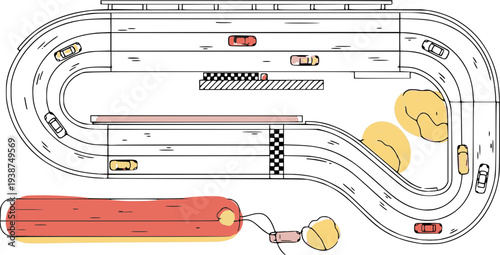レーシングコース俯瞰図　サーキットレイアウトとレースのトップビューイラスト