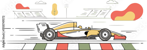 レーシングカーのサーキット走行　モータースポーツのフラットイラスト