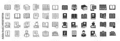 Book thin line and solid icon set. Multi series icon collection. Web minimal icons