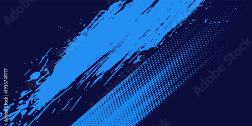 Navy blue brush stroke background. Blue ink splash on backdrop. Brush background for wallpaper, paint splatter template, dirt banner, watercolor design, dirty texture. Trendy brush background, vector