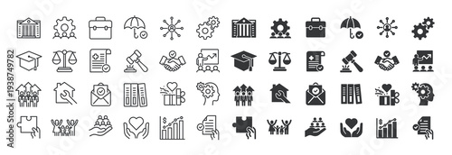 Social policy thin line and solid icon set. Multi series icon collection. Web minimal icons