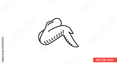 Simple Line Art Icon of a Chicken Wing, Isolated on White Background