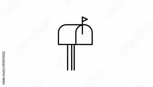 Simple Line Art Icon of a Classic American Mailbox with Flag Raised