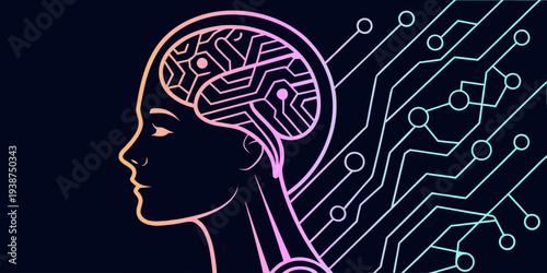 Glowing digital brain with circuit network representing artificial intelligence and machine learning technology. Ideal for tech innovation, data science, neural networks, and AI concepts.