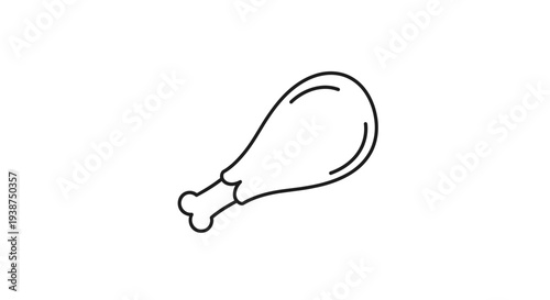 Simple Line Art Icon of a Cooked Chicken Leg Drumstick on White Background