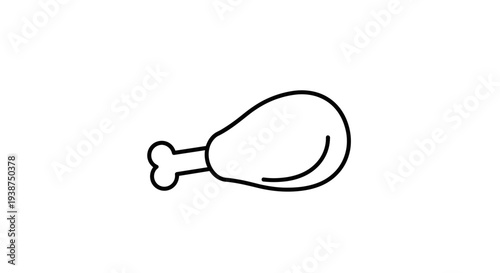Simple Line Art Icon of a Cooked Chicken Leg or Drumstick on White Background