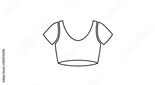 Simple Line Art Icon of a Crop Top T-Shirt with Short Sleeves