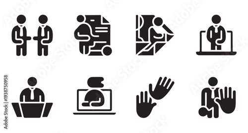 Business handshake, document analysis, online meeting, presentation, and virtual event