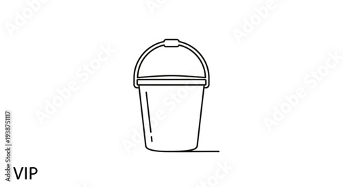 Simple Line Art Icon of a Bucket with Handle, Isolated on White Background
