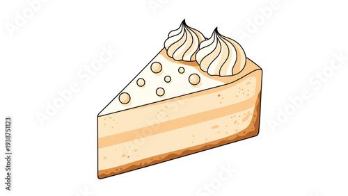 Delicious slice of cheesecake adorned with fluffy whipped cream swirls and delicate decorative pearls, perfect for dessert menus or sweet treats.