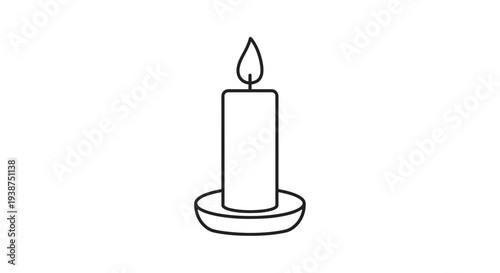 Simple Line Art Icon of a Burning Candle on a Saucer