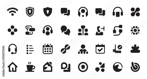 Set of 24 technology and communication vector icons. wireless, internet, security, chat, calendar
