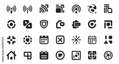 Set of 24 technology and communication vector icons. wireless, internet, connection, calendar, home