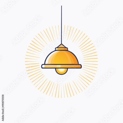 Illustration of a glowing pendant light fixture emitting warm rays.