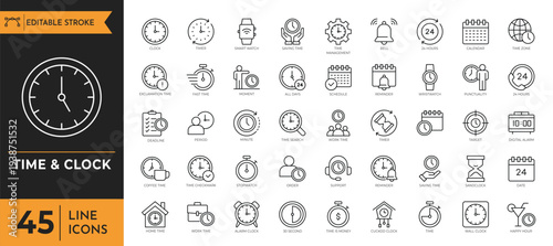 A collection of various clock and time icons on display for reference.