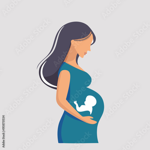 Illustration of a Pregnant Woman with Baby Silhouette.