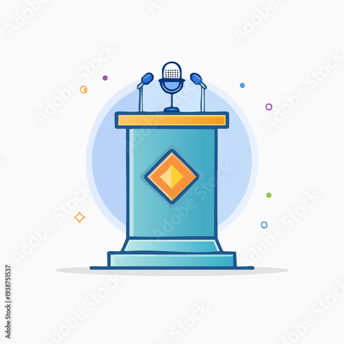 Illustration of a Podium with Microphones for Public Speaking.