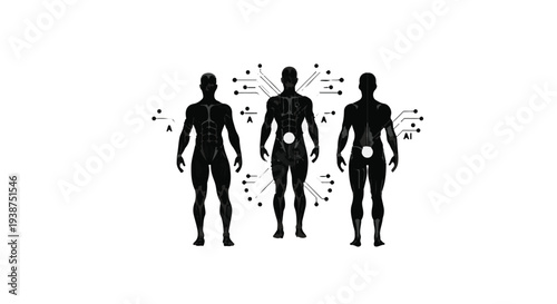 human silhouette with particles and data visualization elements