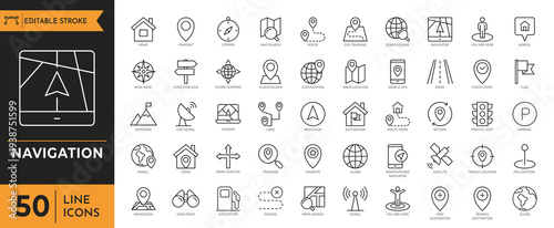A collection of various line icons depicting navigation and communication symbols.