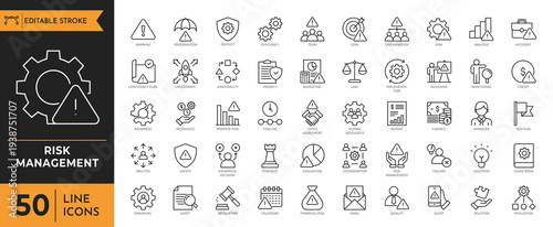 A collection of line icons depicting various risk management concepts and symbols.