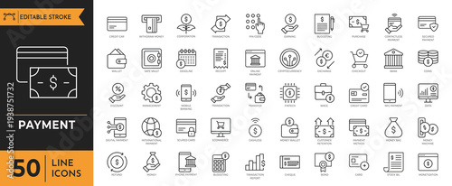 The illustration shows various payment icons and symbols on a digital screen.