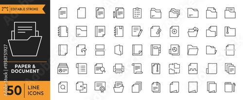 A collection of various paper and document icons are arranged in rows on a white background.