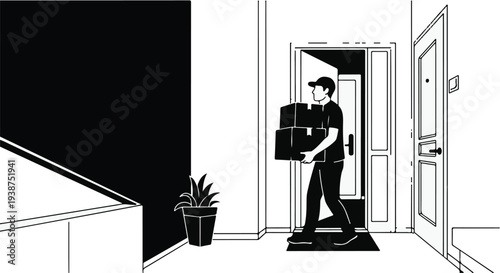 man carrying boxes into a house moving delivery