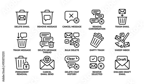 Email and messaging icons for deletion and organization actions