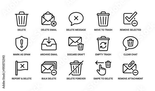 Set of minimalistic black icons for email and message management