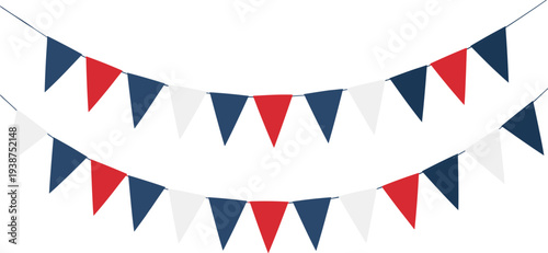 Red Blue and White Bunting Banner Garland with Triangular Pennant Flags for Party Decoration, Festival Celebration and Patriotic Event Design