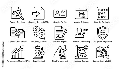Icons for supplier management and sourcing process tools and strategies
