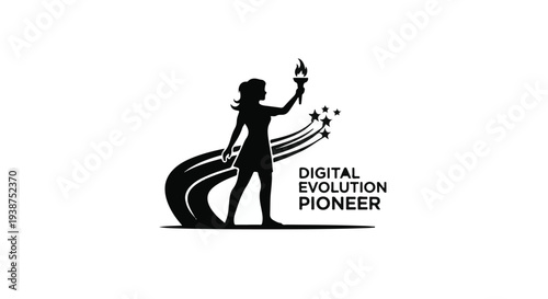 woman holding torch digital evolution pioneer concept