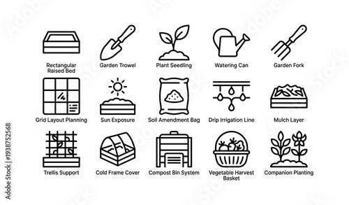 Gardening tools and techniques: trowel, seeding, composting, irrigation, raised bed design