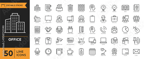 Office icons showcase various business and technology symbols