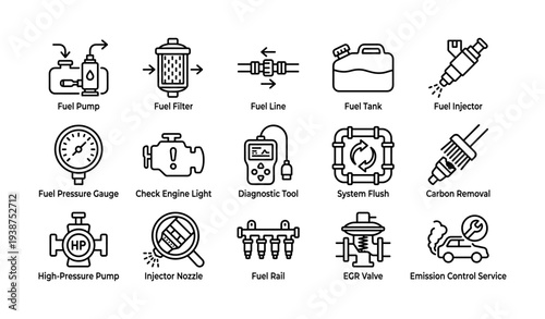 Automotive fuel system components icons