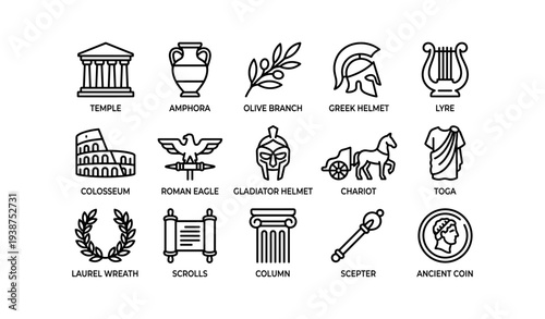 Ancient greek and roman symbols collection: artifacts and iconography