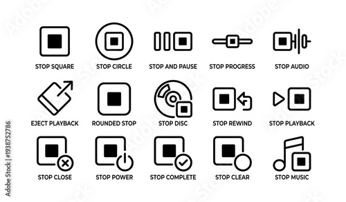 Stop and playback control icons for multimedia interface design