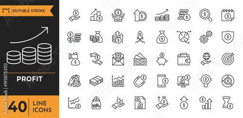 Business icons depict various profit and industry related concepts.