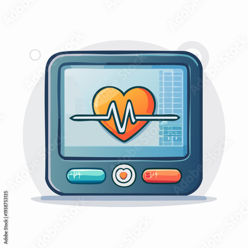 Medical ECG Monitor Displaying Heartbeat Rhythm Illustration.