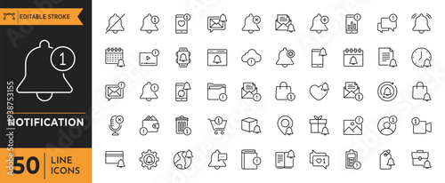 Digital line icons represent various app notifications on screen