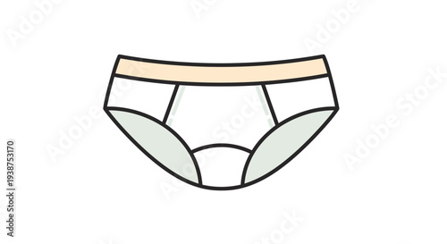 Simple illustration of white briefs with beige waistband, clean design, isolated on white background