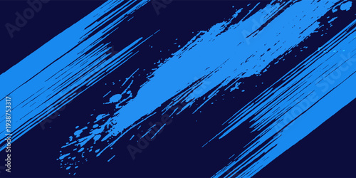 Navy blue brush stroke background. Blue ink splash on backdrop. Brush background for wallpaper, paint splatter template, dirt banner, watercolor design, dirty texture. Trendy brush background, vector